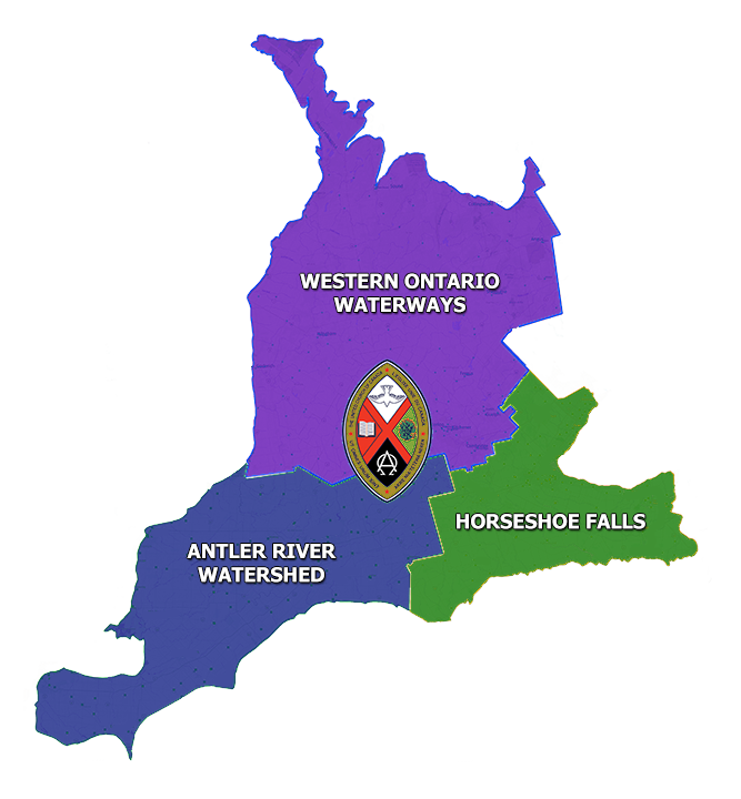 tri-regional map in purple, green and blue