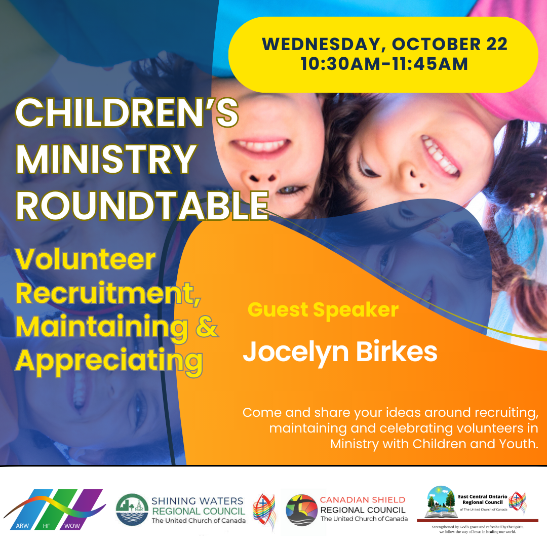 kids in a huddle on a blue and orange background